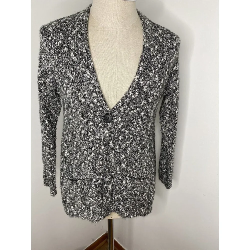 J Jill Cardigan Sweater Sz S Black White Chunky Pure Jill Pockets COtton
